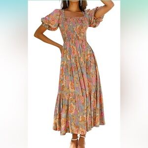 ZESICA Women’s 2024 summer floral print square neck ruffle swing maxi dress